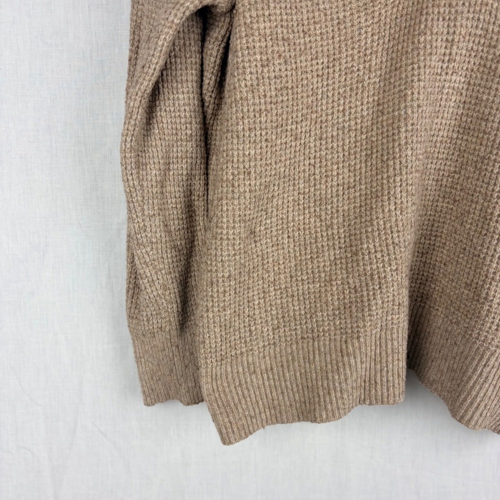 Aerie Tan Waffle Knit Hooded V-Neck‎ Sweater Womens XS Relaxed Fit  Pullover - Picture 8 of 13